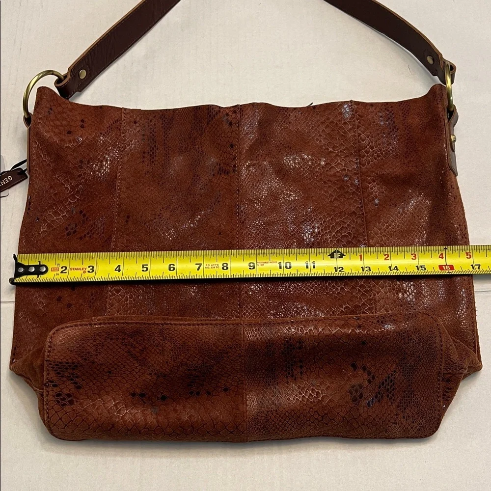 ASSOTS LONDON BROWN SNAKE FOIL PATTERN LEATHER HOBO TOTE BAG NEW